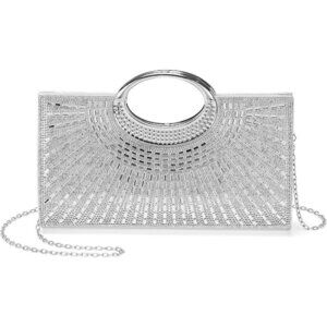 🆕Women Silver Rhinestone Clutch Evening Bag Shoulder Purse with Chain Polyester